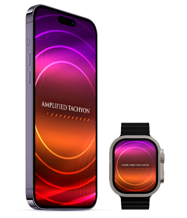 Amplified Tachyon iphone right and apple watch mockup.